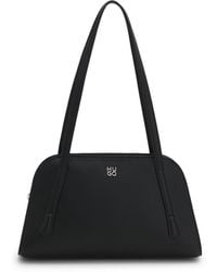 HUGO - Grained Faux-Leather Shoulder Bag With Stacked-Logo Hardware - Lyst