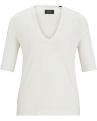 BOSS - T-shirt en coton et soie à col V - Lyst