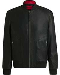 HUGO - Slim-Fit Bomberjack Van Leer - Lyst