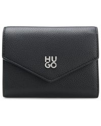 HUGO - Grained Faux-Leather Flap Wallet With Stacked-Logo Trim - Lyst