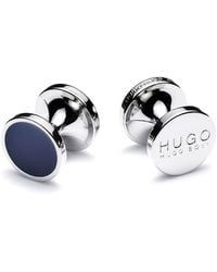 HUGO Round Cufflinks With Enamel Detail - Blue