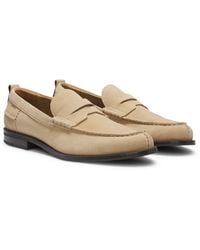 HUGO - Suede Loafers With Penny Trim - Lyst