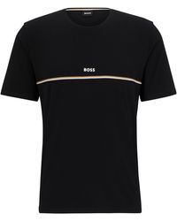 BOSS - Pyjama-Shirt aus Stretch-Baumwolle mit Signature-Streifen und Logo - Lyst