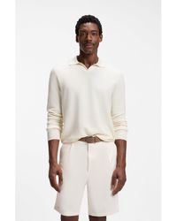 BOSS - Knitted-Cotton Sweater With Johnny Collar - Lyst