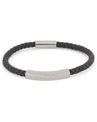 BOSS by HUGO BOSS Braided-leather Cuff With Logo Plate - Grey