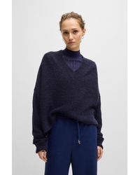 BOSS - V-neck Sweater With Melange Effect - Lyst