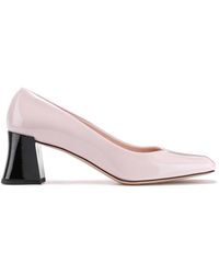HUGO Flared-heel Court Shoes In Patent Italian Leather - Pink