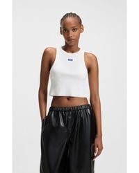 HUGO - Cropped Stretch-Cotton Tank Top With Logo Label - Lyst