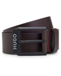 HUGO - Leren Riem Met Matzwarte Gesp Met Logodecoratie - Lyst