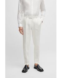BOSS - Relaxed-fit Trousers In Micro-patterned Linen - Lyst