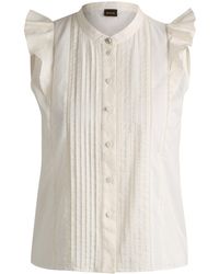 BOSS - Regular-Fit Bluse Aus Baumwoll-Musselin Mit Falten Auf Der Vorderseite - Lyst