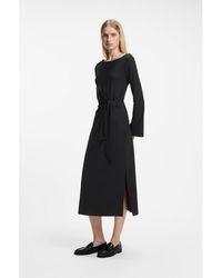 BOSS - Long-Sleeved Jersey Maxi Dress With Tie Waist - Lyst