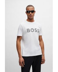 BOSS - Cotton-jersey Regular-fit T-shirt With Mesh Logo - Lyst