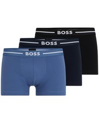 BOSS - Three-pack Of Stretch-cotton Trunks With Logo Waistbands - Lyst