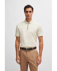 BOSS - Mercerised-cotton Slim-fit Polo Shirt With Zip Placket - Lyst