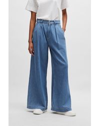 BOSS - Blue-denim Jeans With A Wide Leg - Lyst