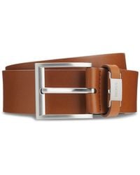 BOSS - Italian-Leather Belt With Logo Keeper And Brushed Hardware - Lyst