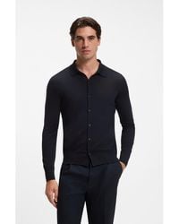 BOSS - Virgin Wool Cardigan With A Polo Collar - Lyst
