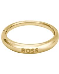 BOSS - Gold-tone Ring With Logo Detail - Lyst