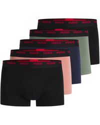 HUGO - Five-Pack Of Stretch-Cotton Trunks With Logo Waistbands - Lyst