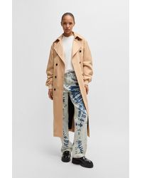 HUGO - Oversized-fit Double-breasted Trench Coat In Cotton - Lyst