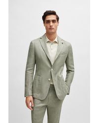 BOSS - Slim-fit Jacket In A Micro-patterned Linen Blend - Lyst