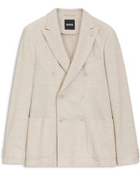 BOSS - Blazer Slim Fit De Algodón Y Lino A Rayas - Lyst