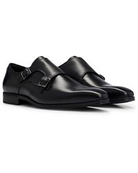 BOSS - Double-monk Shoes In Smooth Leather - Lyst