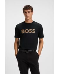 BOSS - Mercerised-Cotton T-Shirt With Logo Artwork - Lyst