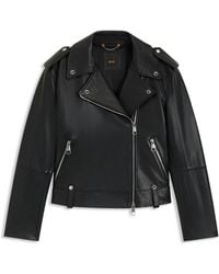 BOSS - Bikerjas Van Generfd Leer Met Ritsen En Studs - Lyst