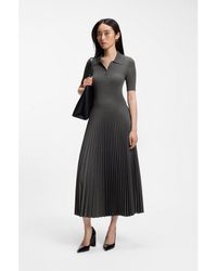 BOSS - Short-Sleeved Polo Dress With Pleated Skirt - Lyst