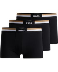 BOSS - Three-pack Of Cotton-blend Trunks With Signature Waistbands - Lyst