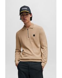 HUGO - Zip-neck Polo Sweater With Stacked-logo Badge - Lyst