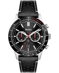 BOSS by HUGO BOSS - Black-dial Chronograph Watch With Perforated Leather Strap - Lyst