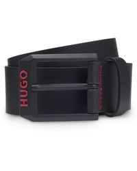 HUGO - Italian-Leather Belt With Angular Logo Buckle - Lyst