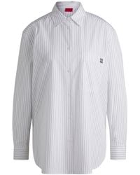 HUGO - Oversized-Fit Blouse Van Gestreepte Katoen Met Vlinderprint - Lyst