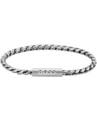 BOSS - Tone Cuff With Braided Chain - Lyst