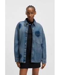 HUGO - Rigid-Denim Jacket With Printed Hearts - Lyst