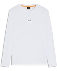 BOSS - T-shirt en coton stretch à manches longues et logo imprimé - Lyst