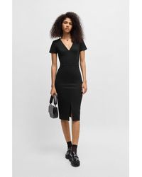 HUGO - V-Neck Slim-Fit Midi Dress - Lyst