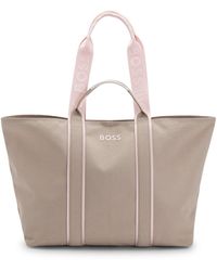 BOSS - Textured Tote Bag With Logo Straps - Lyst