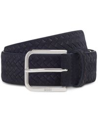 BOSS - Woven-Suede Belt With Logo Buckle - Lyst