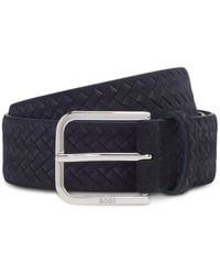 BOSS - Woven-Suede Belt With Logo Buckle - Lyst