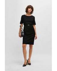 BOSS - Virgin-Wool Dress With Hardware-Detail Belt - Lyst
