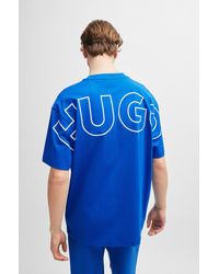 HUGO - Cotton-jersey T-shirt With Outline Logos - Lyst