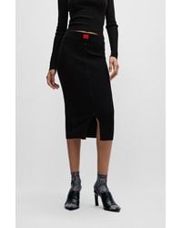 HUGO - Ribbed-knit Midi Skirt With Button Front - Lyst