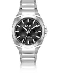 BOSS - Uhr mit Gliederarmband und Guilloche-Detail auf dem schwarzen Zifferblatt - Lyst