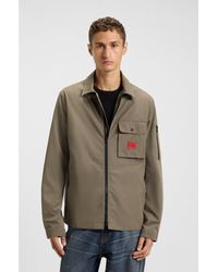 HUGO - Zip-Up Cotton-Blend Canvas Overshirt With Logo Label - Lyst