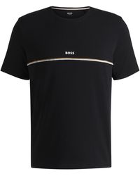 BOSS - Pyjamashirt Met Korte Mouwen Van Stretchkatoen Met Logoprint - Lyst