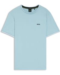 BOSS - T-Shirt En Coton Stretch Avec Rayures Et Logo - Lyst
